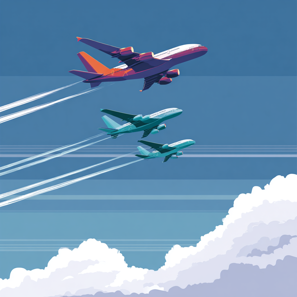 Drei Flugzeugen, die weiße Kondensstreifen hinterlassen.